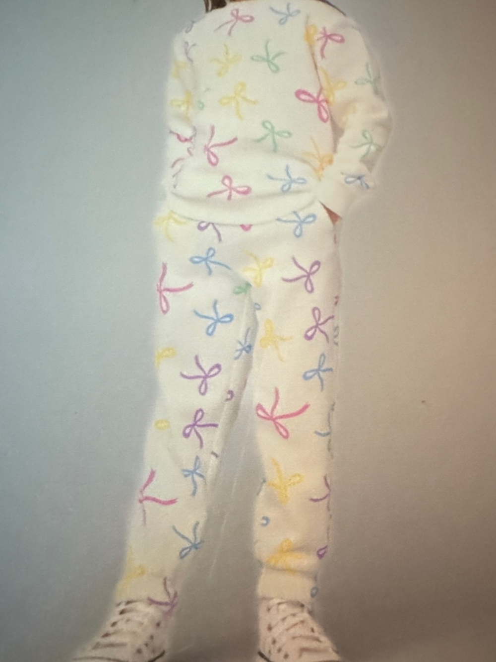 Lily & Dan Cozy White Sweat Set with Pastel Bow Print 3T